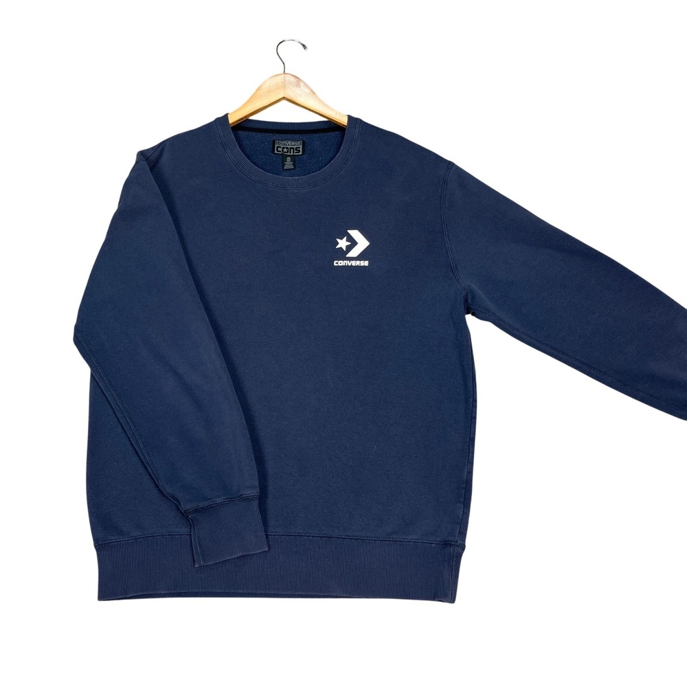 Converse CONS Sweatshirt Mens Medium Navy Blue Crewneck Fleece Star Chevron Logo